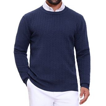 Men's Slim Fit Crew Neck Long Sleeve Soft Twist Textured Cable Knit Pullover Sweater
