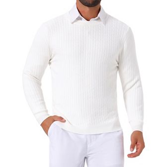 Men's Slim Fit Crew Neck Long Sleeve Soft Twist Textured Cable Knit Pullover Sweater