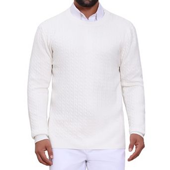 Men's Slim Fit Crew Neck Long Sleeve Soft Twist Textured Cable Knit Pullover Sweater