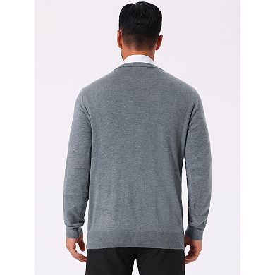 Men's V Neck Long Sleeved Button Down Knit Cardigan Sweaters with Pockets