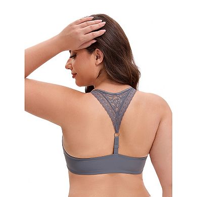 Women's Lace Front Closure Push Up Underwire Backless Bras