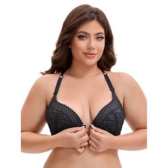 Women's Lace Front Closure Push Up Underwire Backless Bras