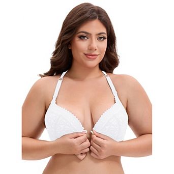 Women's Lace Front Closure Push Up Underwire Backless Bras