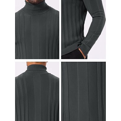 Men's Turtleneck Sweaters Solid Color Turtle Neck Warm Knitted Pullover Sweaters