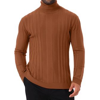 Men's Turtleneck Sweaters Solid Color Turtle Neck Warm Knitted Pullover Sweaters