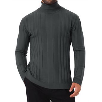 Men's Turtleneck Sweaters Solid Color Turtle Neck Warm Knitted Pullover Sweaters
