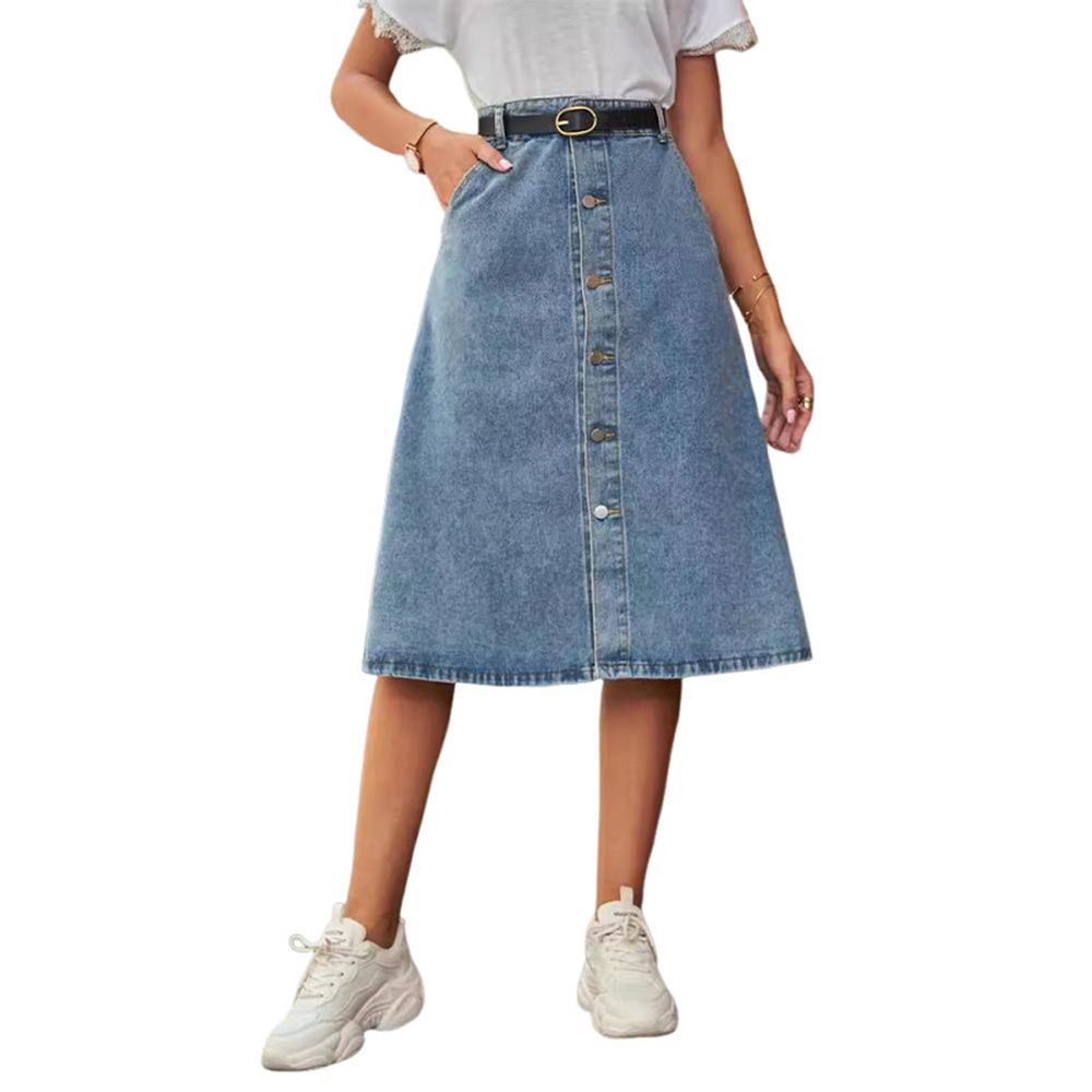 All Match Slimming Washed Denim One Breasted Skirt Skirt