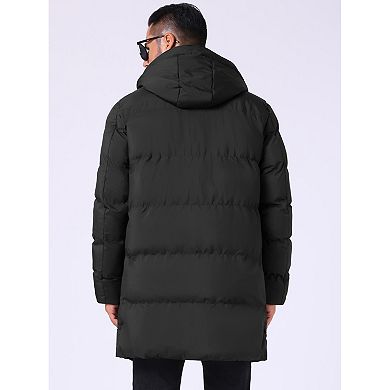 Men's Mid-Length Warm Outerwear Zipper Winter Quilted Hooded Padded Coat