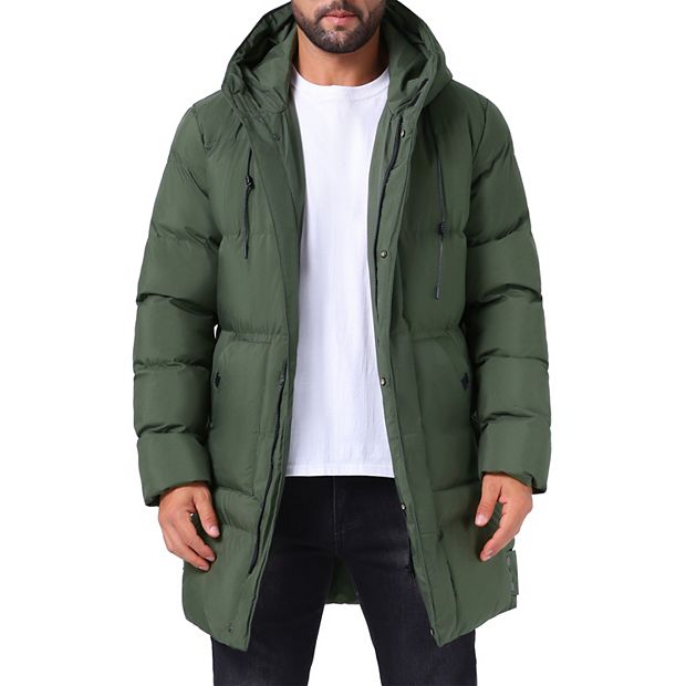 Men's Mid-Length Warm Outerwear Zipper Winter Quilted Hooded