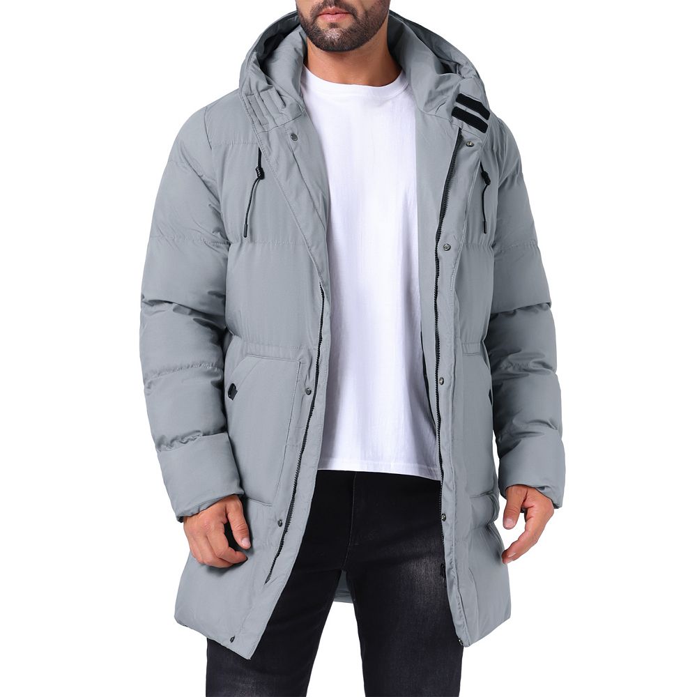 Men's Mid-Length Warm Outerwear Zipper Winter Quilted Hooded