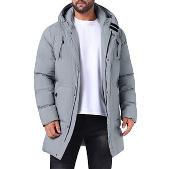Men's Mid-Length Warm Outerwear Zipper Winter Quilted Hooded Padded Coat