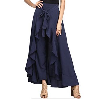 Women Ruffle High Waist Pants Skirt Split Long Maxi Palazzo skirt