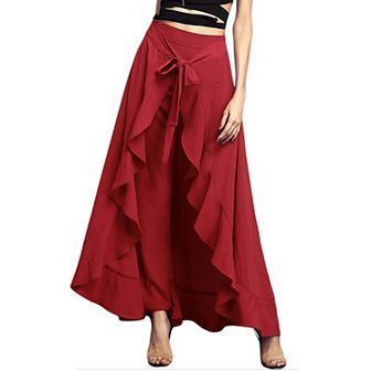 Women Ruffle High Waist Pants Skirt Split Long Maxi Palazzo skirt