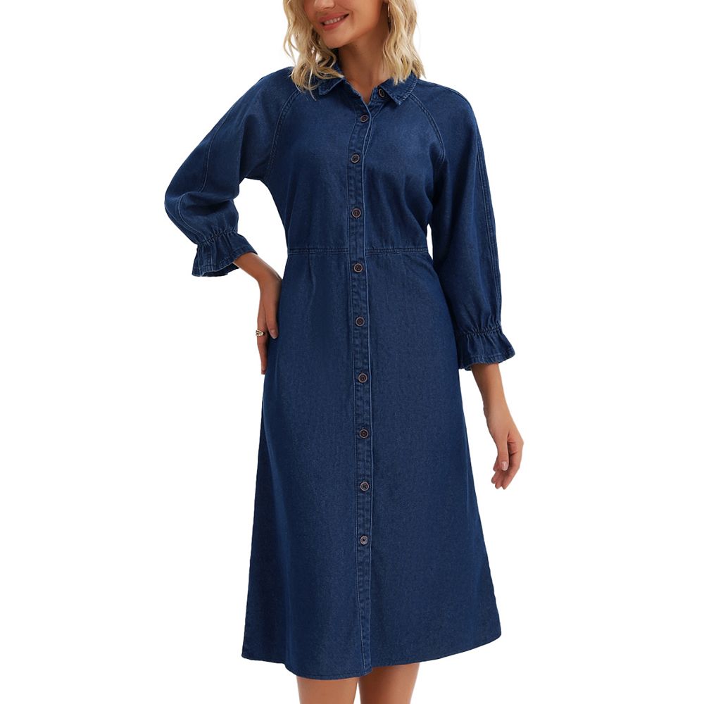 kohl's denim dress for Women Button Down Sleeveless Collarless Pockets Pencil Jean Dresses Overall Dress Aesthetic Denim Kohls