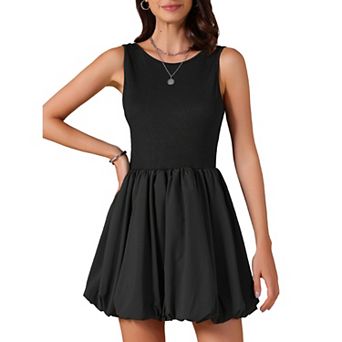 Women's Bubble Dress Sleeveless Crew Neck Backless Mini Sundress Summer Tank Dresses