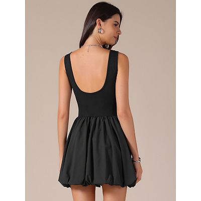 Women's Bubble Dress Sleeveless Crew Neck Backless Mini Sundress Summer  Tank Dresses