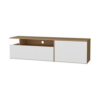 Dilkon TV Stand with Drop-Down Door, Hinged Door,Cable Management, Natural Oak and White