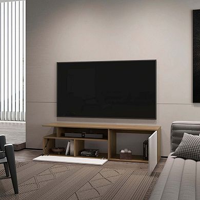 Dilkon TV Stand with Drop-Down Door, Hinged Door,Cable Management, Natural Oak and White