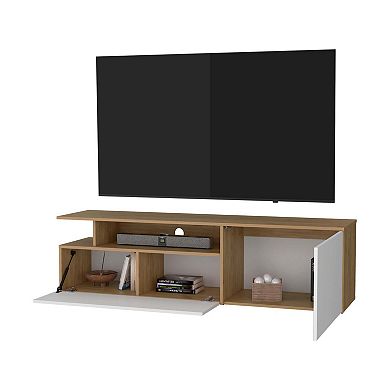 Dilkon TV Stand with Drop-Down Door, Hinged Door,Cable Management, Natural Oak and White