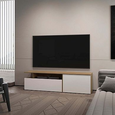Dilkon TV Stand with Drop-Down Door, Hinged Door,Cable Management, Natural Oak and White