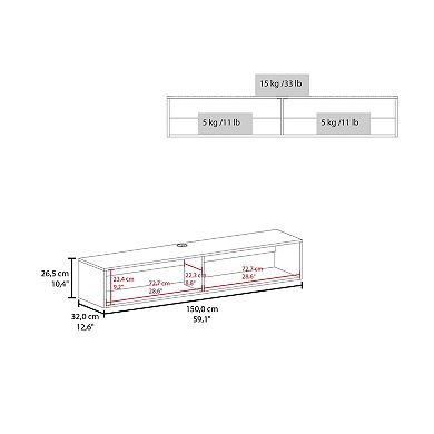 Central Floating Media Rack in Melamine With Two Shelves, Wengue