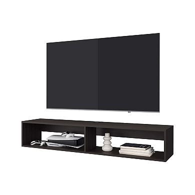 Central Floating Media Rack in Melamine With Two Shelves, Wengue