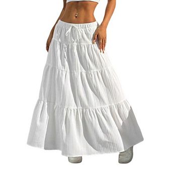 Women's Skirts Elegant Maxi Skirt Elasticated Waist Pleated A Line Skirts Boho for Casual
