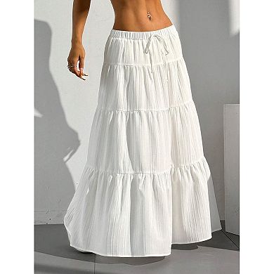 Women's Skirts Elegant Maxi Skirt Elasticated Waist Pleated A Line Skirts Boho for Casual