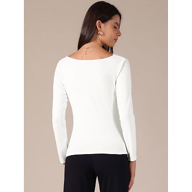 Women's Cowl Neck Long Sleeves Fitted Layering Top Soft T-Shirt