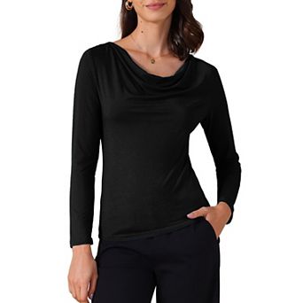 Women's Cowl Neck Long Sleeves Fitted Layering Top Soft T-Shirt
