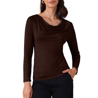 Women's Cowl Neck Long Sleeves Fitted Layering Top Soft T-Shirt