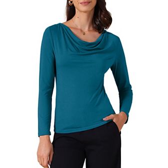 Women's Cowl Neck Long Sleeves Fitted Layering Top Soft T-Shirt