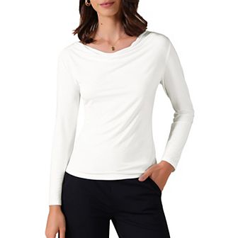 Women's Cowl Neck Long Sleeves Fitted Layering Top Soft T-Shirt