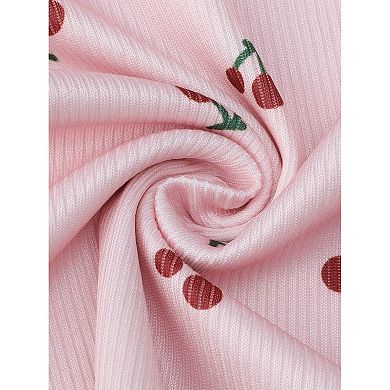 Women's Pajama Sets Cherry Print Ruffled V-Neck Long Sleeve Top and Pants 2 Piece Loungewear