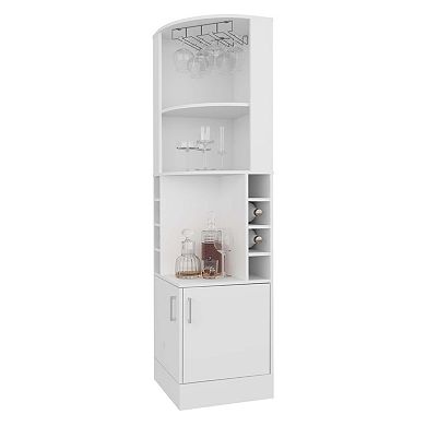 Page Corner Bar Cabinet with Wine Storage and Glass Rack, White