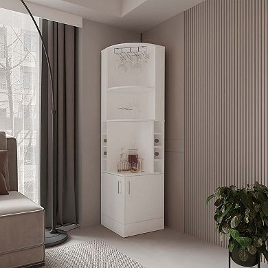 Page Corner Bar Cabinet with Wine Storage and Glass Rack, White