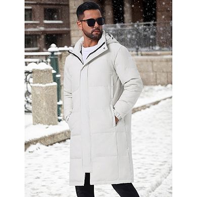 Men's Winter Full-Zip Winter Detachable Hooded Long Quilted Puffer Jacket