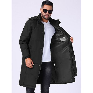 Men's Winter Full-Zip Winter Detachable Hooded Long Quilted Puffer Jacket