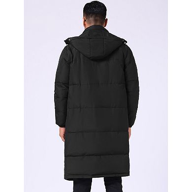 Men's Winter Full-Zip Winter Detachable Hooded Long Quilted Puffer Jacket
