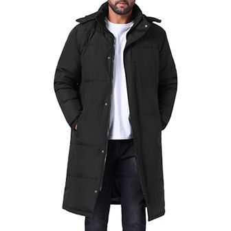 Men's Winter Full-Zip Winter Detachable Hooded Long Quilted Puffer Jacket