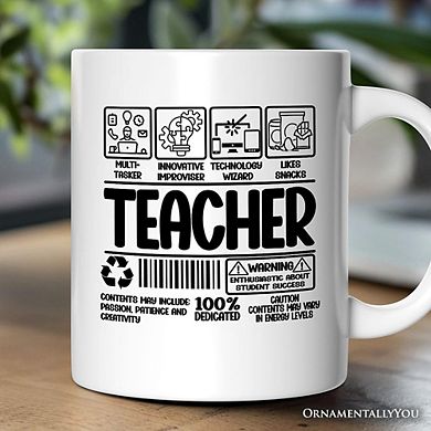 Teacher Label Mug, Funny Barcode for Dedicated Educators Gift