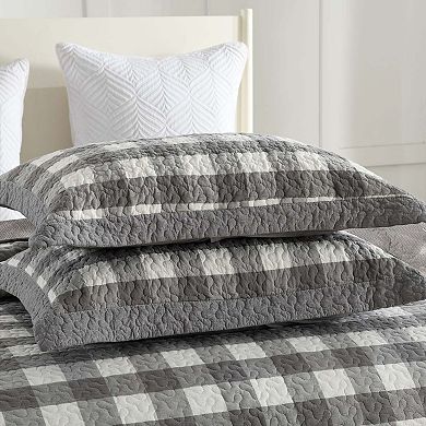 MarCielo 3-Pieces Grey And White Checkered Pattern Quilted Bedspread Set