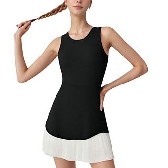 Women's Sleeveless Tennis Dress with Scoop Neck Fitted Bodice and Contrast Pleated Hem