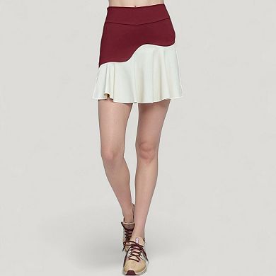 Women's High Waist Colorblock Tennis Skirt with Sculpted Contrast Design and Flared Hem