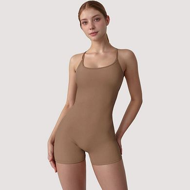 Women's Strappy Activewear Romper with Fitted Bodice and Stretch Fabric for Flexible Movement