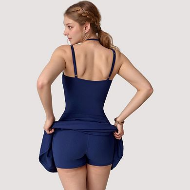 Women's Strappy Athletic Dress with Built-In Shorts and Side Pocket Supportive Fit Stretch Fabric