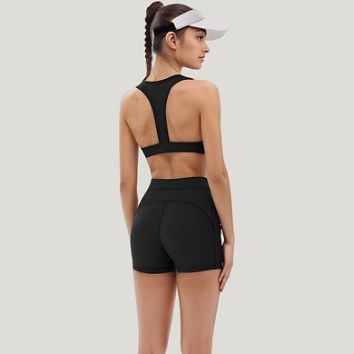 Women's Scoop Neck Racerback Sports Bra with Wide Straps and Seamless Underbust Design