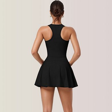 Women's Activewear Romper with Skirt Overlay and Built-In Shorts Design