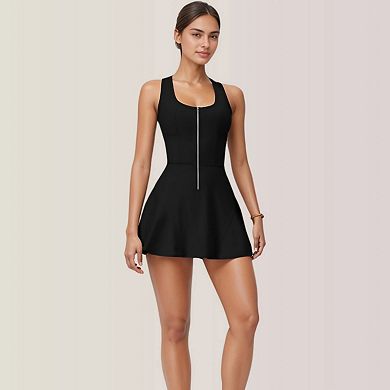 Women's Activewear Romper with Skirt Overlay and Built-In Shorts Design