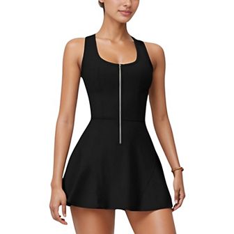 Women's Activewear Romper with Skirt Overlay and Built-In Shorts Design